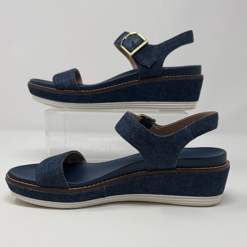Cole Haan Navy Flatform Denim Wedge Original Grand Sandals Size 6B